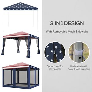 10x10FT American Flag Pop up <b>Tent</b> with Mesh Sidewalls Patriotism-Inspired <b>Canopy</b> for Outdoor Events - Product Image 4