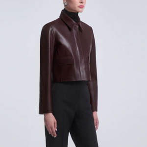 Chaqueta de Cuero Corta de Alta Calidad para Mujer, Nuevo Estilo, con 2 Bolsillos Laterales Personalizados, Chaquetas de Cuero a la Moda para Mujer - Product Image 4