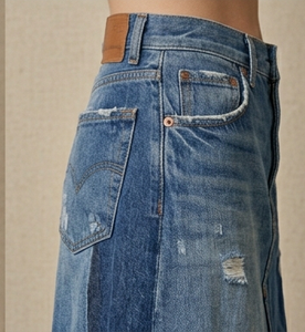 Jupe longue en jean taille haute pour femme, coupe trapèze, couleur unie, boutonnée sur le devant, décontractée, coupe ample, en tissu de coton délavé, style printemps - Product Image 1