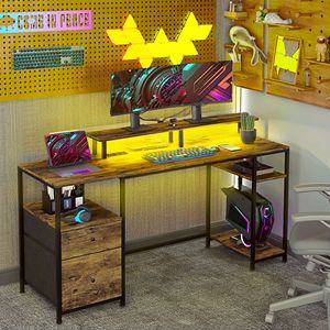 Scrivania da Gaming per Casa e Ufficio da 61 Pollici con Luci LED, Prese di Corrente, Ripiani Portaoggetti e Telecomando Wireless - Design Russo - Product Image 2
