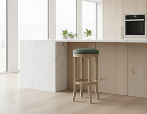 Tabouret de bar rond moderne en bois d'hévéa massif, chaise de bar contemporaine à structure ronde en bois d'hévéa, tabouret de bar en bois durable au design entièrement rond - Product Image 6