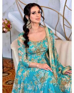 Vestido Anarkali de Georgette Fox, Salwar Kameez, Traje Pakistaní Indio para Bodas y Fiestas, Estilo Bollywood, para Ocasiones Especiales, NUEVO FATEMA - Product Image 4