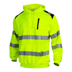 Sudadera con Capucha de Alta Visibilidad ANSI Clase 3, Ropa de Seguridad Reflectante, Amarillo Brillante con Rayas Plateadas para Trabajo - Product Image 4