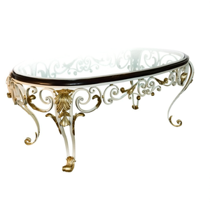 Mesa Consola de Lujo de Madera Natural de Acacia Estilo Rococó Francés con Base de Hierro Forjado Ornamentado para Decoración del Hogar y Hoteles - Product Image 1