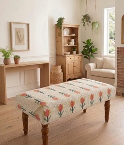 Banco Otomano Rústico Tapizado de Lana y Yute Hecho a Mano con Diseño Floral para Dormitorio, Cabecera de Cama o Entrada - Product Image 6