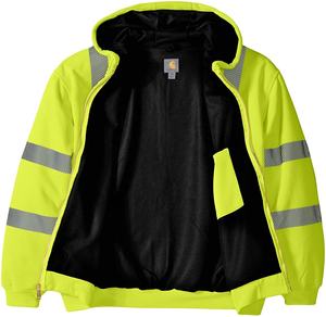 Chaqueta con Capucha de Alta Visibilidad para Hombre Carhartt, Franjas Reflectantes Amarillas, Cierre de Cremallera Frontal, Manga Larga, Ropa Casual de Invierno - Product Image 3