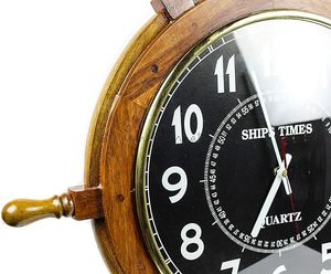 Premium Wooden <b>Ship</b> Wheel Décor with Brass Ring Anchor Design Nautical Captain Style Brown Finish with Classic Brass Handles - Product Image 4