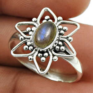 Bague artisanale plaquée argent, classique et magnifique, avec pierre de labradorite ovale, en argent sterling 925 massif, bijoux bohèmes - Product Image 3