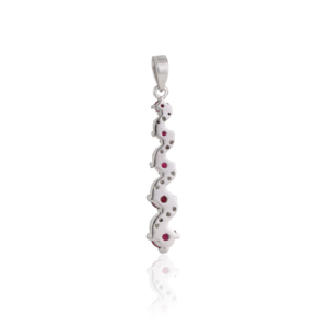 Colgante de Plata de Ley 925 Sólida con Barra Vertical, Diamantes y Rubí Curvo, Joyería Fina con Piedra de Nacimiento de Julio - Product Image 6