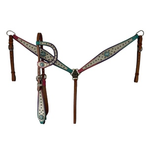 Made100 % personalizado de cuero genuino Western Headstall & Breast Collar Set con Crystal Work Fabricante al por mayor Proveedor - Product Image 2