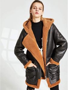 Men's <b>Winter</b> Warm Sheepskin Leather Bomber <b>Jacket</b> with Fur Trim Hooded Woolen Fabric OEM Service Finished - Product Image 4