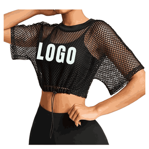 High Quality OEM Women's Crop Top mesh T-Shirt Breathable Short Sleeve <b>Cute</b> Sport Print Design Fabric Crop Top T-Shirt - Product Image 6
