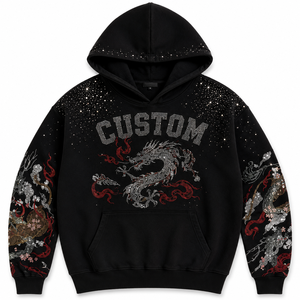 Sudadera con capucha de estilo premium con pedrería de dragón, lavada, oversize para hombre, con mangas superpuestas, gráfico personalizado, de tejido grueso, tipo jersey, proveedor - Product Image 3