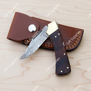 UA Supplies มีดพับเหล็กดามัสกัสแบบ OEM/ODM ขายส่ง ปรับแต่งได้ สำหรับพกพา ใช้ในชีวิตประจำวัน ตั้งแคมป์ พร้อมด้ามไม้และทองเหลือง - Product Image 2