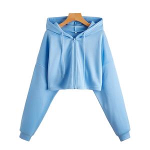 เสื้อครอปมีฮู้ดแขนยาวมีฮู้ดเสื้อครอปแบบรูดซิปมีสีกำหนดเองของผู้หญิง - Product Image 4