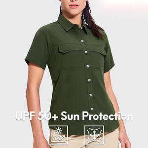 Camisetas de pesca para mujer, con logotipo personalizado, transpirables, de manga corta, tela de poliéster y spandex, estilo moderno. - Product Image 3