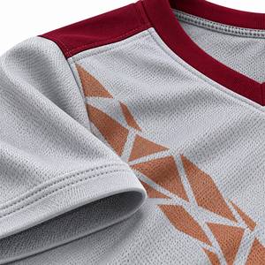 Ensemble maillot et short de football pour homme, gris et bordeaux, imprimé géométrique, col en V, manches courtes, anti-humidité, coupe athlétique - Product Image 6