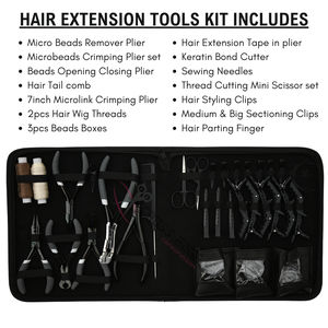 Premium Black Hair Extension Toolkit with Microbeads <b>Crimping</b> Plier <b>Set</b> Tape In Plier Mini Scissor S M L Sectioning Styling Clip - Product Image 2