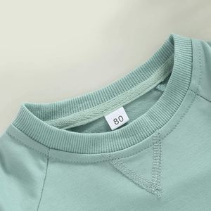Sweat-shirt à col rond pour garçons, pull en tricot vert uni, hauts à manches longues, vêtements d'extérieur décontractés pour enfants, automne - Product Image 4
