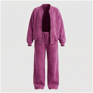 Conjunto de 2 Piezas de Sudadera con Capucha y Pantalones Deportivos de Felpa de Peso Medio 100% Algodón para Mujer, Estilo Vintage, para Otoño e Invierno - Product Image 1