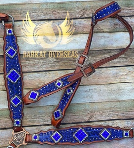 Ensemble d'équipement équestre Blue Croc Crystal Horse Tack, léger, en cuir véritable, selle western en cuir naturel souple, selle anglaise pour l'équitation - Product Image 1