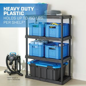 Étagère de garage en plastique noir à 4 niveaux, 36 po de largeur x 18 po de profondeur x 53 po de hauteur, capacité de charge jusqu'à 600 lb - Product Image 2