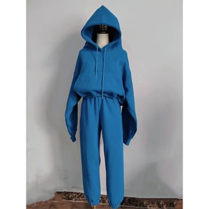 Conjunto deportivo informal para mujer-Sudadera con capucha y pantalones de chándal de lana sólida para invierno y primavera Talla S al por mayor - Product Image 3