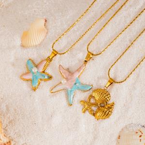 Collar con Colgante de Concha Marina, Joyería de Playa de Verano, Collar con Colgante de Estrella de Mar de Acero Inoxidable - Product Image 6