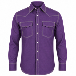 Camisa de Trabajo de Algodón Morado para Hombre, Estilo Occidental, Calidad Premium 2026, Costuras en Contraste, Ajuste Cómodo, Bolsillos en el Pecho - Product Image 1