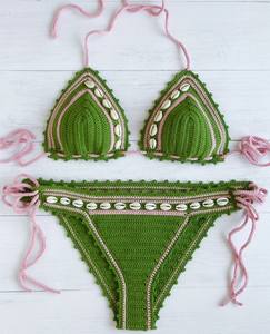 Conjunto de Bikini de Crochet con Diseño de Conchas Marinas, Traje de Baño de Dos Tonos, Ropa de Playa - Product Image 2