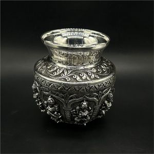 Silver Plated Brass Kalash <b>Lota</b> Metal Vase Pot Embossed Floral Design Traditional Indian Wedding Decor Home Temple Decor Poojan - Product Image 1