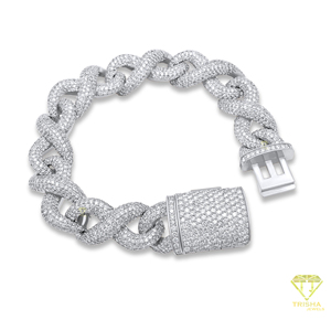 Bracelet chaîne cubaine de créateur mettant en valeur des pierres de laboratoire VVS de couleur D de qualité supérieure et un style hip-hop intemporel - Product Image 3