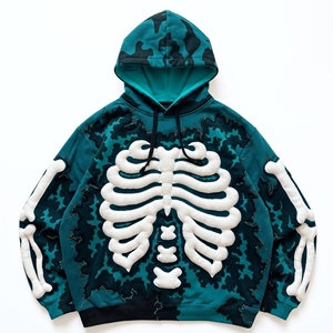 Sudadera con Capucha Unisex Dumela, Diseño de Esqueleto, Corte Holgado, Estilo Gótico Urbano, Impresión Digital, 100% Algodón - Product Image 1