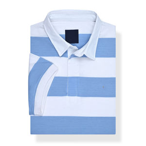Camisa Polo a Rayas para Hombre, Azul Claro y Blanco, Rayas Horizontales, Manga Corta, Transpirable, Informal, para Verano, Golf, Tenis - Product Image 3