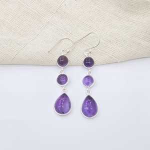 Minimalist Peace Design Amethyst Silver Drop <b>Earrings</b> Handmade 925 Sterling Silver Jewelry for Wedding Party Trendy Women/Unisex - Product Image 2