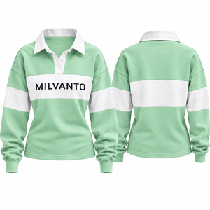 Mint Custom <b>Women</b>’s Rugby <b>Polo</b> <b>Shirt</b> 100% Cotton 220 GSM <b>Long</b> <b>Sleeve</b> Rugby <b>Shirt</b> Premium Breathable Fabric <b>Polo</b> For <b>Women</b> - Product Image 1