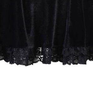 Falda mini de terciopelo negro con volantes y encaje para mujer, cintura alta, estilo gótico punk, línea A, ropa urbana E-Girl, venta al por mayor - Product Image 5
