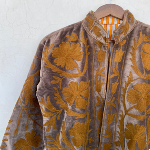 Opulent Suzani <b>Velvet</b> Breathable Cotton Bohemian Womens <b>Jacket</b> with Intricate Floral Embroidery Ethnic Inspired Outerwear - Product Image 2