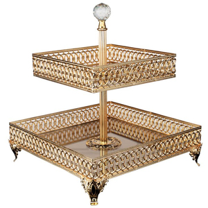 Finest Quality Metal Cake Stands Set Of 3 Blue <b>Top</b> Gold Base Cylindrical Shape Decorative For Wedding And Parties Cake Display - Product Image 5