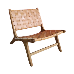 Salon moderne tissé en bois de teck massif Salle à manger relax Chaise en cuir véritable marron Meubles de maison Chambre à coucher Hôtel Villa Appartement - Product Image 6