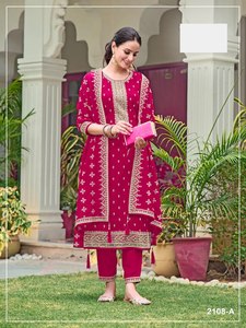 Elegante Conjunto de Kurti de Chifón Bordado Reversible y Elástico de Estilo Moderno con Dupatta |   Traje de Diseñador con Bordado Khatli |   Fiesta - Product Image 2