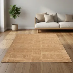 Tapis en jute artisanal écologique de designer, en fibres naturelles, jacquard patchwork, avec support en latex, tissage plat traditionnel - Product Image 3
