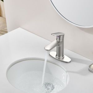 Single Handle <b>Brushed</b> Nickel Basin Faucet <b>for</b> Bathroom Laundry 1 3 Holes 9/16\" Hoses Single Handle Vanity Sink Faucet with <b>Deck</b> - Product Image 4