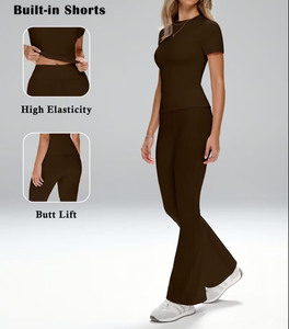Women's High Waist <b>Flared</b> <b>Leggings</b> Set Solid Color Seamless Spandex Polyester Yoga Workout Wear Full Length Quick Dry Zippers - Product Image 3