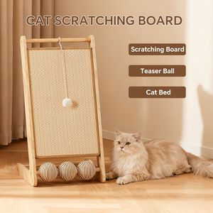 Tiragraffi per gatti in sisal a forma di L con palla sospesa, base unica che soddisfa tre istinti principali, con albero per gatti - Product Image 1