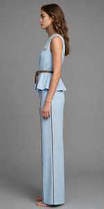 Women Sleeveless V-Neck Peplum <b>Top</b> Wide Leg Pants <b>Set</b> - Product Image 2