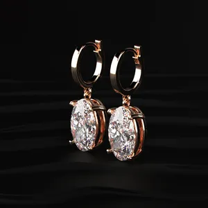 Oval Cut <b>Diamond</b> Solitaire <b>Dangle</b> Labgrown <b>Diamond</b> <b>Earrings</b> Beautiful <b>Diamond</b> <b>Earrings</b> Exclusive Jewelry from Indian Supplier. - Product Image 2
