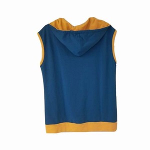 Gilet sans manches à capuche avec fermeture éclair, bleu et jaune, tricoté, décontracté, unisexe, coupe classique, couleur unie, pour l'automne - Product Image 2
