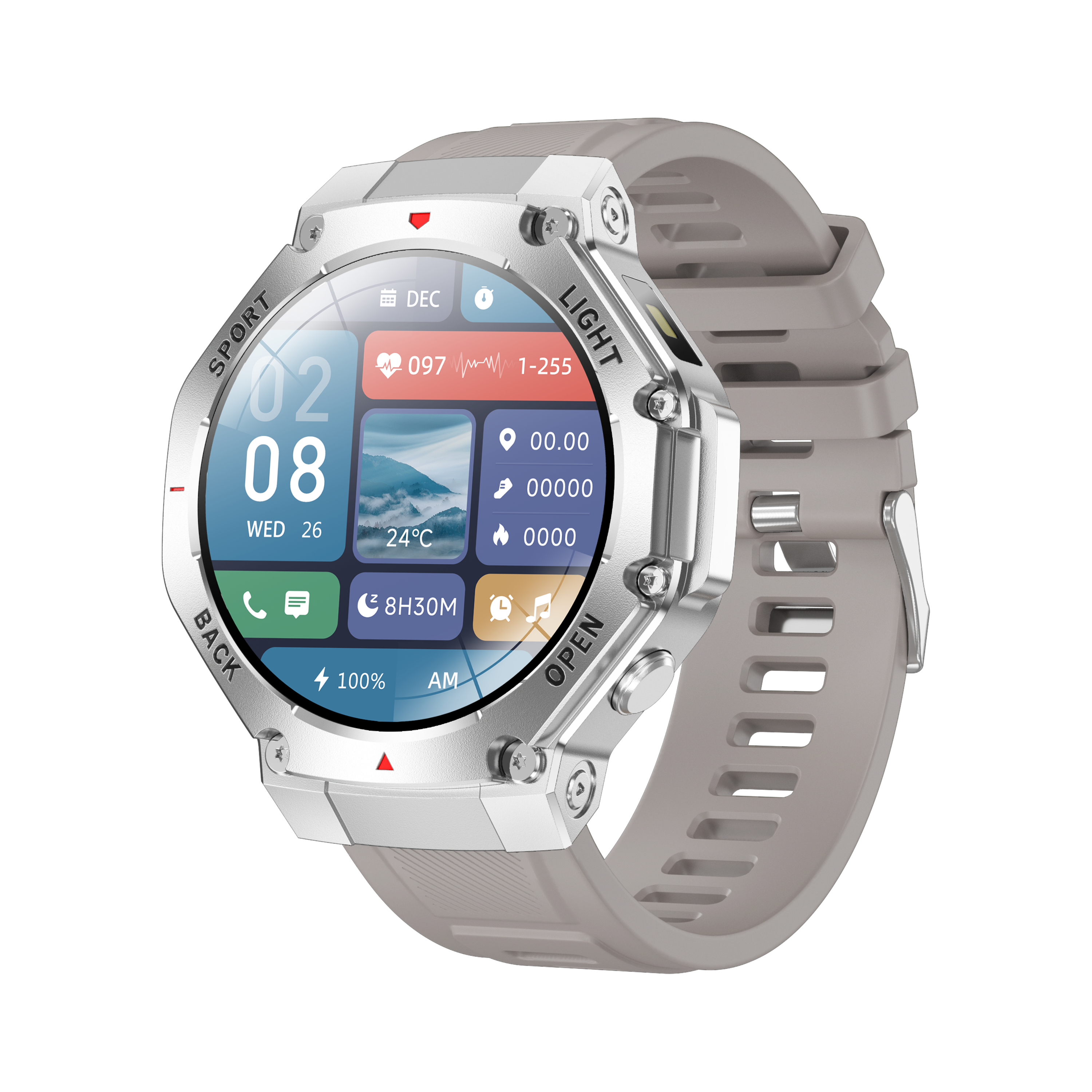 Silver Case / Light Gray Silicone Strap