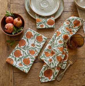 Servilleta de Algodón con Estampado Artesanal, Servilleta de Mesa con Diseño Floral de Granada, Servilleta de Tela Hecha a Mano en India, Decoración Rústica para Comedor - Product Image 4